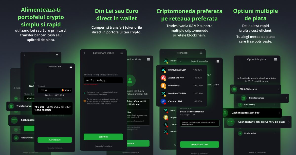 Prezentare interfata aplicatie Tradesilvania RAMP, Functie alimentare portofel cu RON sau EURO, multiple optiuni de plata