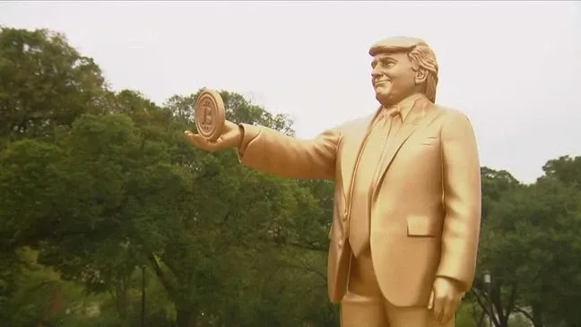 Golden Trump Statue Holding Bitcoin Unveiled Outside US Capitol